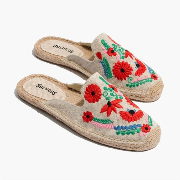 Soludos Ibiza Embroidered Espadrille Slides Mules Size 7 Sand Multi Floral - Picture 1 of 7